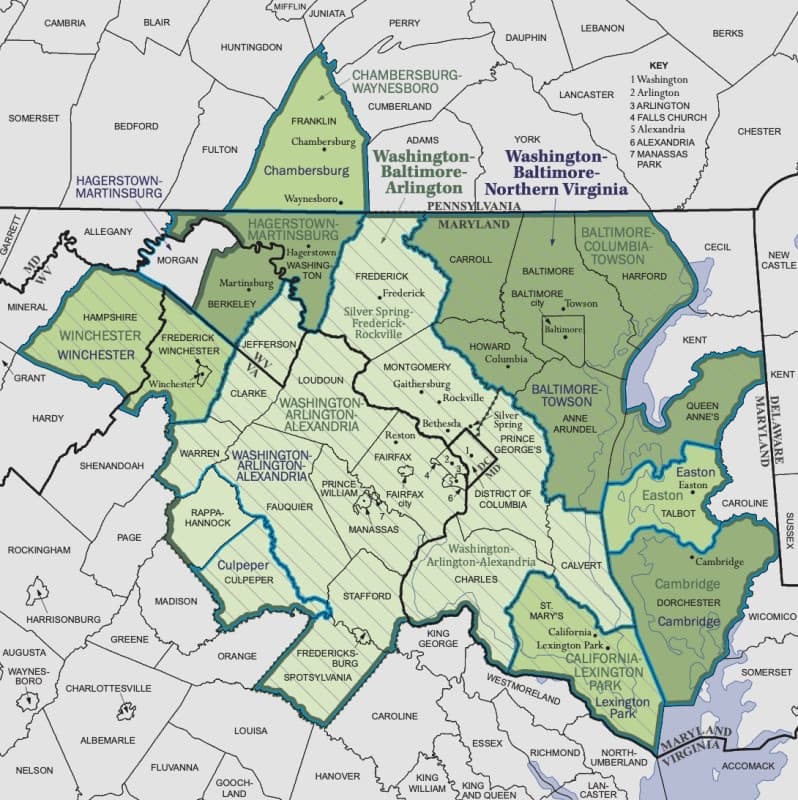 Map of the Washington–Baltimore (DMV) service area across D.C., Maryland, and Virginia